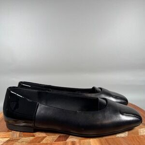 ECCO Black Leather Square Toe Ballet Flats Patent Accents Womens EU 40 US 9-9.5
